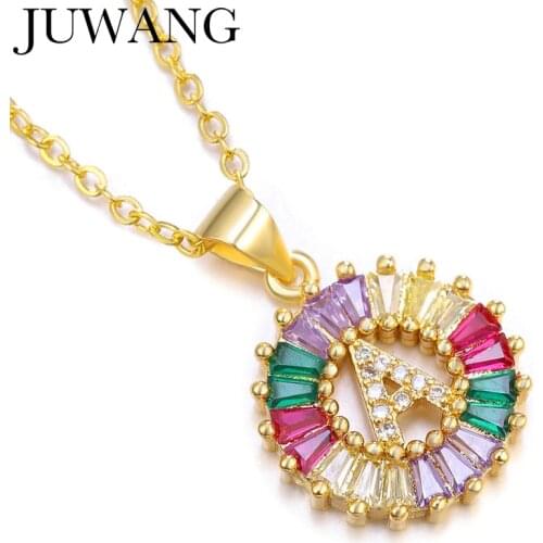 Rainbow Gold Micro Pave CZ Cubic Zirconia A-Z Initials 26 Letter Initial Necklace For Women men Accessories Party Family Jewelry