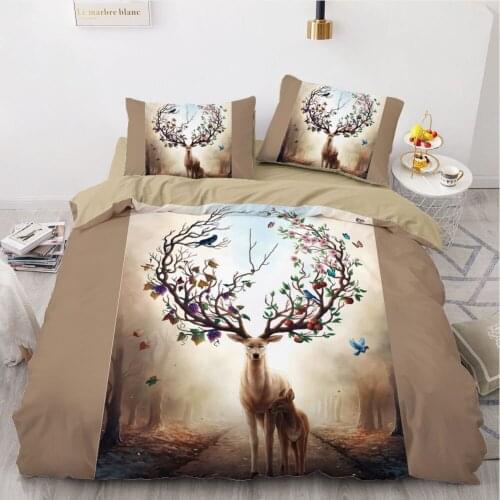 3D Duvet Quilt Cover Comforter Bedding Set Full King Queen Double Full Twin Size Deer Animal Design Dear Brown Home Textile