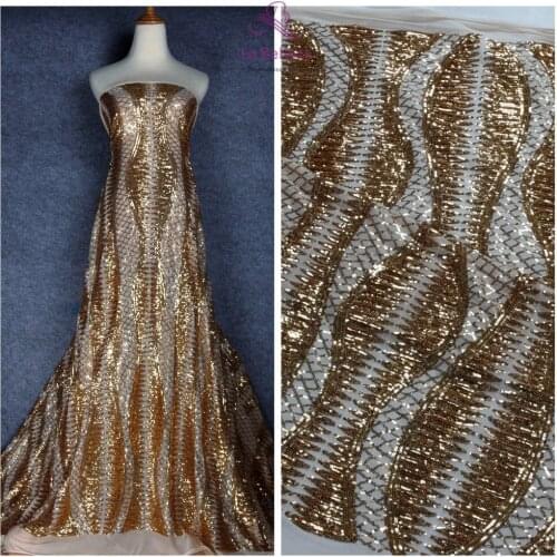 La Belleza 1 yard gold/green/black sequins on stretch mesh embroidered wedding dress/evening dress lace fabric 51'' width