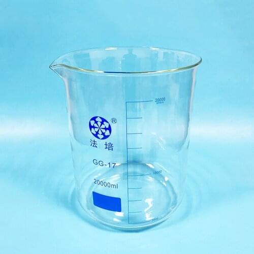 Beaker in low form,Capacity 20000ml,Outer diameter about 290mm,Height about 390mm,Laboratory beaker