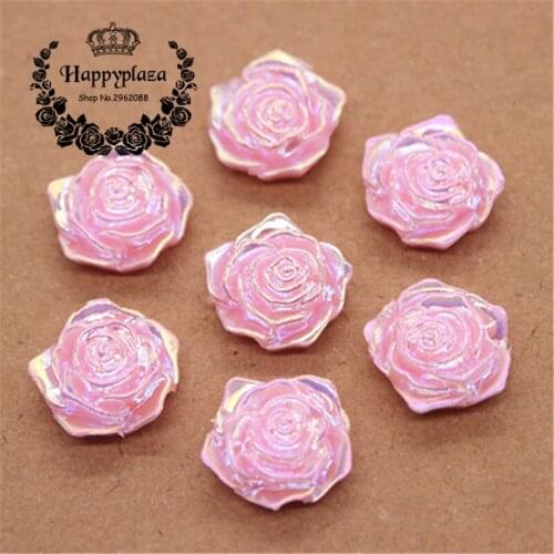 30pcs 18mm Cute Shiny AB Pink Resin Imitation Pearl Rose Floral FlatBack Cabochon DIY Scrapbooking Craft/Wedding Decoration