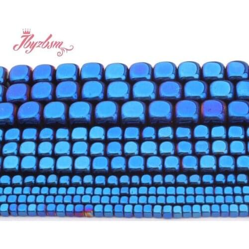 2/3/4/6mm Natural Hematite Blue Cube Smooth Loose Stone Beads For DIY Necklace Bracelt Jewelry Making Strand 15" Free Shipping