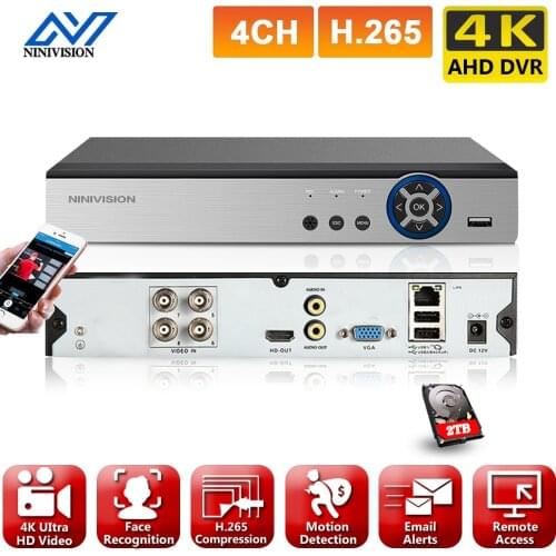 NINIVISION 8MP 4CH 8CH XMeye Face Detection 4K Hi3531D H.265 8CH 4 Channel Hybrid Coaxial 6 in 1 XVI TVI CVI NVR AHD DVR System