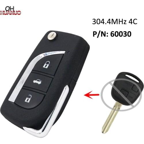 Upgraded Flip Remote Key Fob 2 Button 304.4MHZ 4C Chip for Toyota Camry Avensis Corolla RAV4 TOY43 Blade P/N: 60030