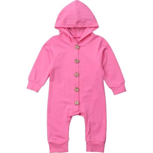 Baby Boy Girl Unisex Solid Cotton Hooded Rompers 0-24M Newborn Infant Toddler Spring Autumn Warm Long Sleeve Playsuit Jumpsuit