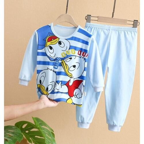 1 2 3 4 Years Old Infant Long Sleeve Trousers 2 Piece Clothes Cotton Print Donald Duck Boys Set 2021 Winter New Kids Suit