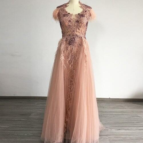 Luxury Sleeveless Tulle Evening Dresses 2020 Crystal Feathers Mermaid Long Formal Party Gowns