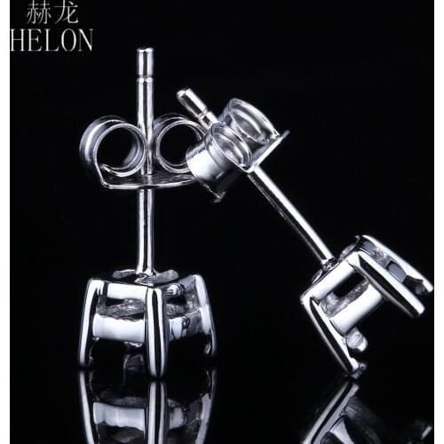HELON Round 5.5mm Sterling Silver 925 Women Stud Earrings Silver Trendy Fine Jewelry Semi Mount Engagement Earrings Prong Set
