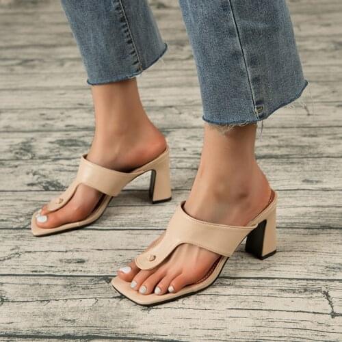 Womens slippers slides designer shoes 2021 fashion square head clip toe summer flip-flops mules luxury ladies high heels new