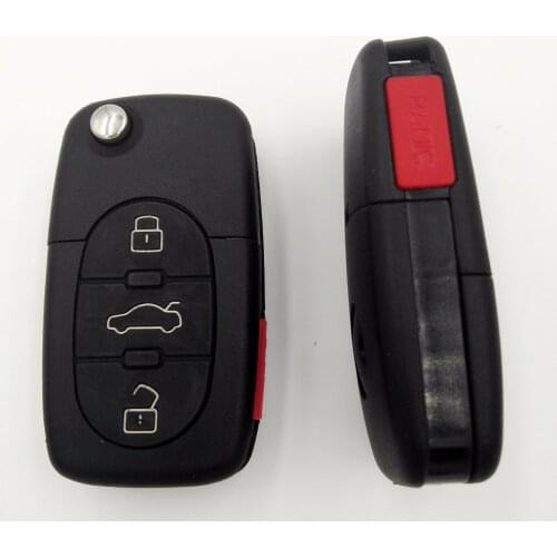 3 4 Buttons Red Panic Button Replacement Folding Car Blank Key For VW Golf 4 5 6 Passat B5 B6 Polo Bora Touran Flip Key Shell