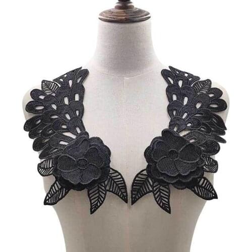 1pc Black Embroidery Collar Venise Sequin Floral Embroidered Applique Lace Neckline Collar Garment Accessories Scrapbooking