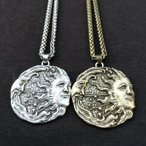 Witchcraft Sun Moon Star Wicca Pagan Spiritual Jewelry Vintage Necklace Women Men Ouija Witch Pendant Dropshipping