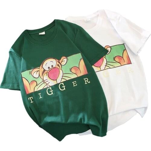 Zuolunouba Summer Naughty Leopard Cartoon Printed Short-sleeved Women T-shirt Loose Round Neck Casual Harajuku Female Tees Tops