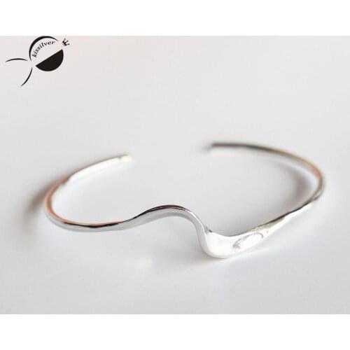 Sterling Silver Bangles&Bracelets for Women Wave Smooth Round Elegant New Statement Gift Silver 925 Jewelry Bracelets Female