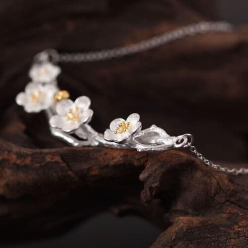 S925 sterling silver flower necklace female jewelry plum necklace