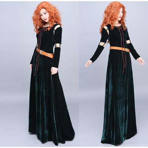 Anime Brave Cosplay Princess Merida Costume Adult Women Role-playing Dress Fantasy Carnival Halloween Ball Gown
