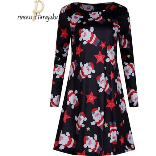 2020 Vintage Fall/Winter Christmas Print Dress Women Aesthetics Princess Elegant Party Dress Long Sleeve Casual Cute Plus Size