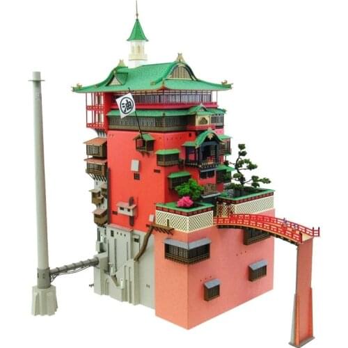 1:1 Spirited Away Aburaya Bathhouse 3D Paper Model Assembly Papercraft Puzzles Educational Kids Toys Anime Totoro Birthday Gift