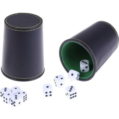 1Set Dice Cup Set Faux Leather Flannel with 5 Dice KTV Entertainment Accessories Bar Recreational Toys