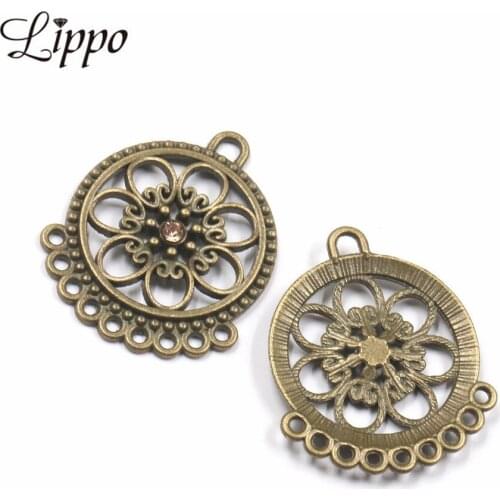 12pcs Dreamcatcher Shape Earring Connector Antique copper plated Flower Pendant Base DIY Earring Jewelry Connectors