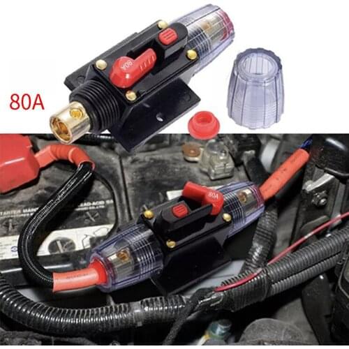 12V Car Audio AGU Fuse Holder 4-8 AWG Inline Circuit Breaker Protection 80A