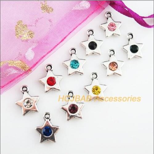 20 New Tiny Star Charms Tibetan Silver Tone Retro Mixed Crystal Pendants 11.5x14mm
