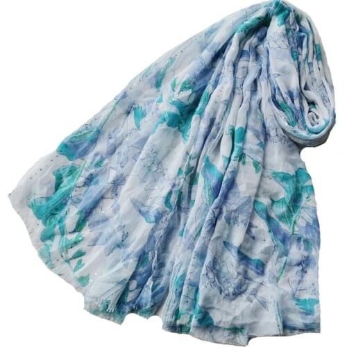 2021 Fashion Newest Leaf Pattern Printed Cotton Viscose Seqins Scarf Shawls Wraps 10pcs/lot