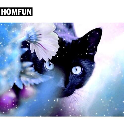 HOMFUN Full Square/Round Drill 5D DIY Diamond Painting "Animal Black Cat"3D Embroidery Cross Stitch 5D Rhinestone Home Decor