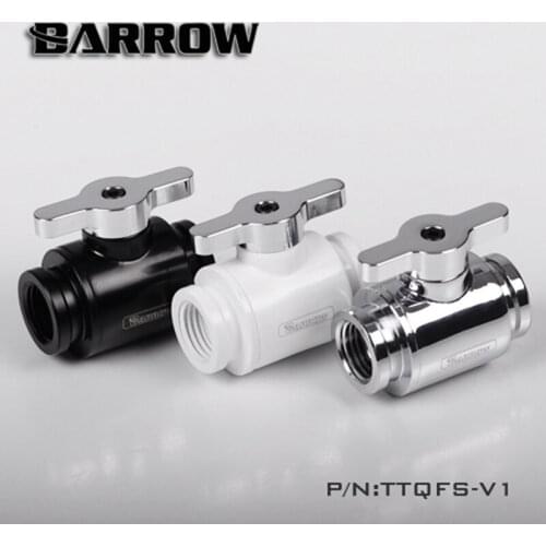Barrow Water Cooling G1/4" Ball Shutoff Mini-Valve With Silver Chrome-Plated Brass Handle. TTQFS-V1