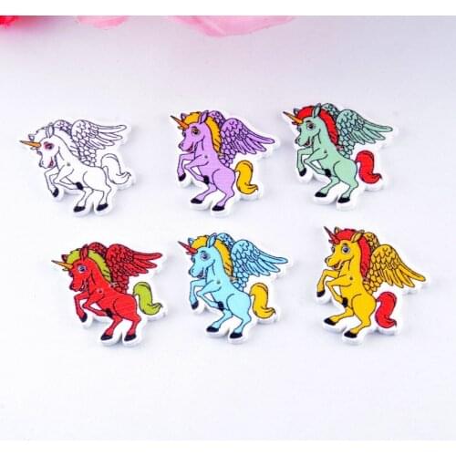 Free Shipping Retail 10 Mixed 2 Holes Cartoon Castle Series Unicorn Buttons Cartoons Wood Sewing Buttons Scrapbooking 28x31mm