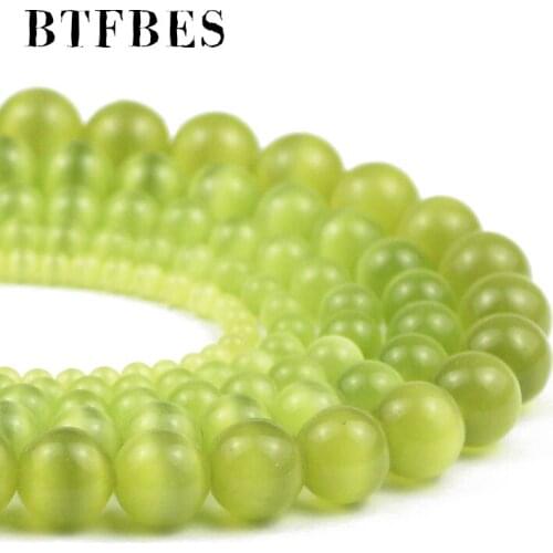 BTFBES Olive green Opal Natural Smooth Cats Eye Stone 4/6/8/10/12MM Spacers beads DIY bracelet Jewelry making accessories