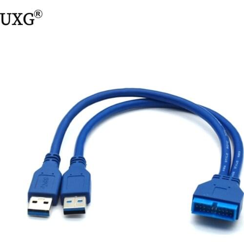 Dual 2 Port USB3.0 USB 3.0 A Male to Motherboard Mainboard 20Pin Cable Adapter 19 Pin USB Extension cable