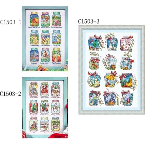 Fishxx Printed on Canvas Counted Chinese Cross Stitch Kits set Embroidery Needlework Cute embroidered Landscape in the bottle