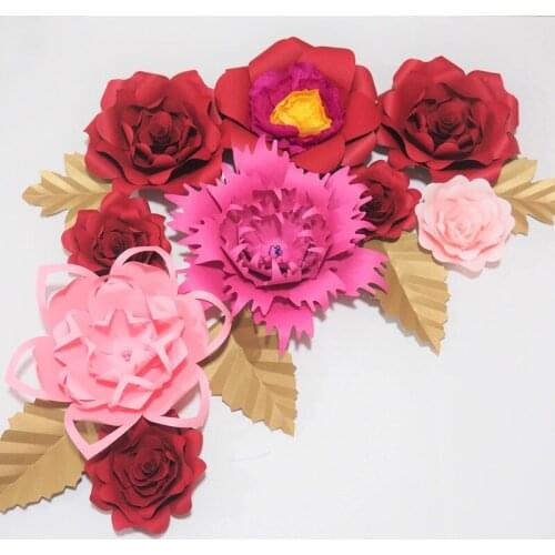 2018 Giant Paper Artificial Flowers Backdrop 9PCS + 5 Leaves For Wedding & Event Decor Baby Nursery Retail Store Deco Photograpy