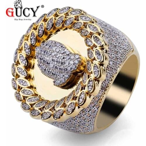 GUCY Hip Hop Praying Hands Ring Micro Pave Cubic Zircon All Iced Out Gold Color Plated Rings Fashion Jewelry For Men Gift