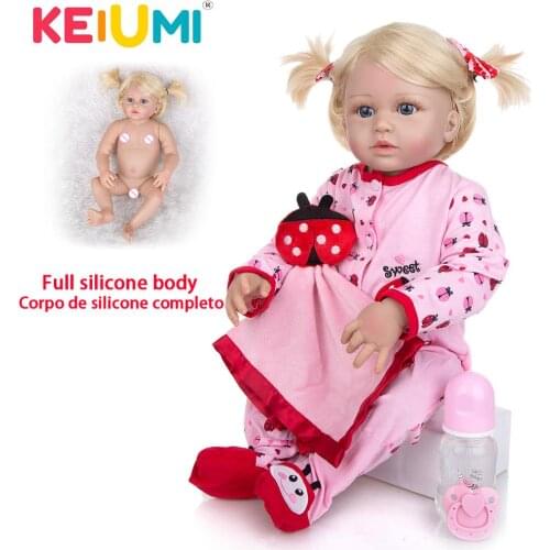 KEIUMI 23 Inch Fashion Gold Hair Silicone Reborn Baby Dolls Lifelike Full Vinyl Boneca Reborn Menino For Toddler Birthday Gift