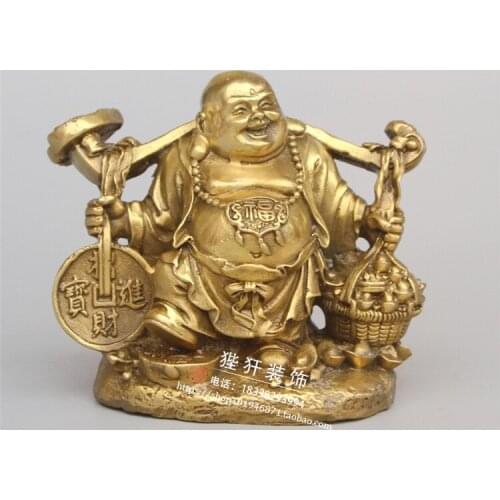 MOEHOMES China brass fengshui wealth lucky maitreya Buddha statue metal handicraft home decorations