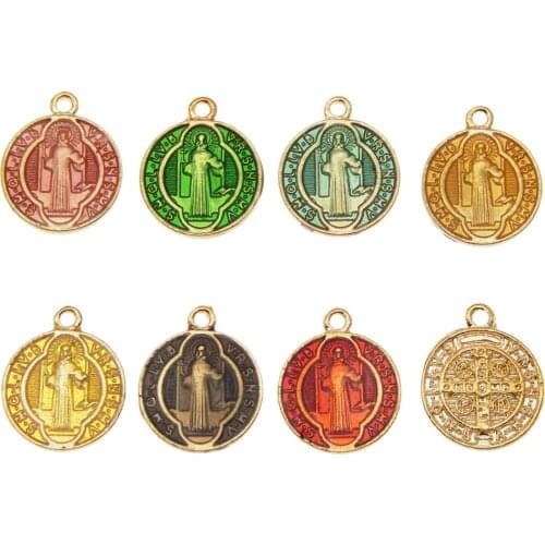 Classics 10pcs Round Colorful Enamel Zinc Alloy Charm Religious Pendant DIY Jewelry Necklace Earring Accessories