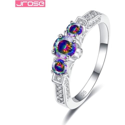 JROSE Hollow Design Rainbow White Cubic Zircon Ring For Women Wedding Engagement Sterling Silver 925 Jewelry Charm Anillos mujer