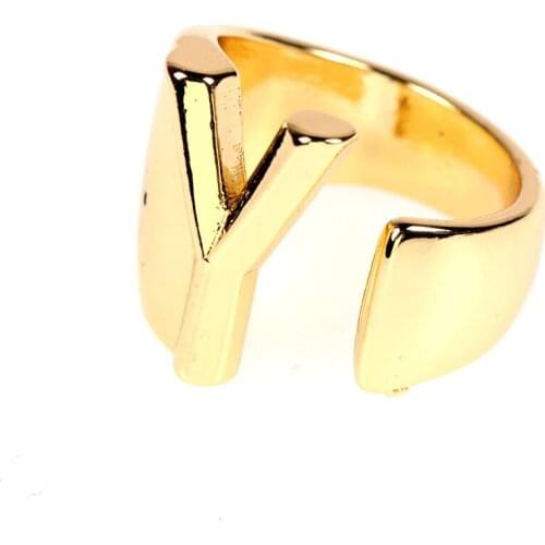 EYIKA Hollow A-Z Letter Copper Metal Adjustable Opening Ring Initials Name Alphabet Gold Color Anillo Hip Hop Jewelry for Women