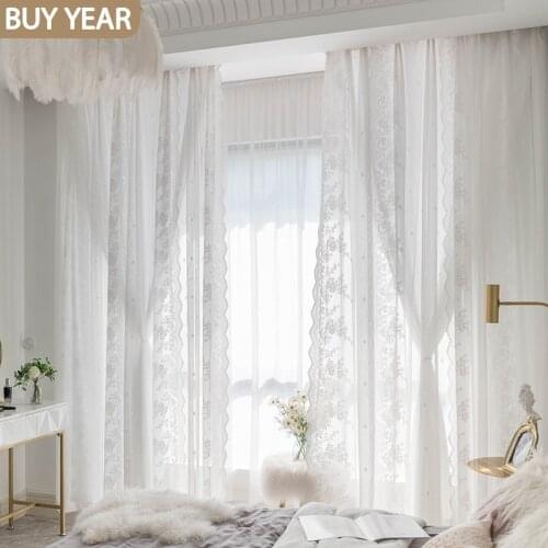 Korean Curtains for Living Dining Room Bedroom Idyllic Lace Balcony Bay Window American Country Style Jacquard Tulle Curtains