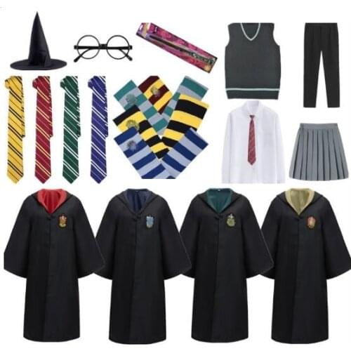 Potter Costume Robe Cloak with Tie Scarf Wand Glasses Dress Skirt Sweater Halloween Christmas Costume