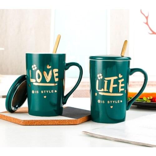 Dark Green Light Luxury Creative Office Cup Ceramic Mug Practical Gift Cup Business Coffee Cup