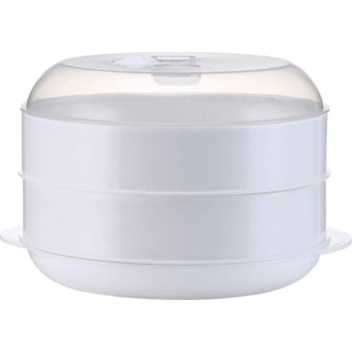Round Single/Double Tier Food Steamer Box with Lid For Microwave Oven Kitchen R2JC