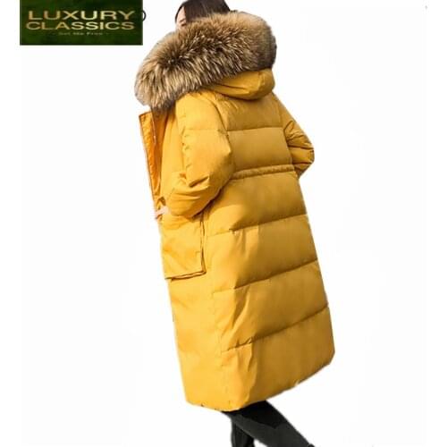 2021 Winter Jacket Women New Korean Fashion White Duck Down Coat Ladies Long Clothes Big Fur Tops Chaqueta Mujer LWL887