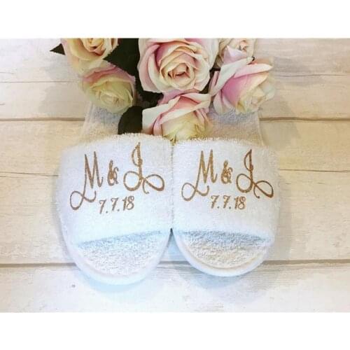 Terry gold bride Slippers,Personalised bridal party Slippers,bridesmaid proposal Gift,mother of groom Slippers wedding spa favor
