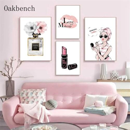 Fashion Canvas Poster Makeup Art Print Lipstick Posters Perfume Girl Wall Painting Vogue Wall Pictures For Girl Room Decoration
