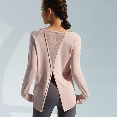 2021 Autumn New Running Fitness Clothing Women Yoga Long-Sleeve Net Yarn Patchwork Loose Quick-Drying Stretch Sports T-Shirt