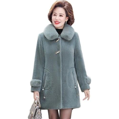New Women Mink Velvet Cashmere Woolen Coat Winter Thicked Warm Middle Aged Mother Noble Wool Jacket Long Overcoat Plus Size 2285