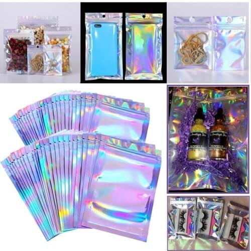 10pcs Laser Rainbow Storage Bags Waterproof Lock Bags for Jewelry Gifts Food Packing Bags Home Kitchen Organizer Mask Holders
